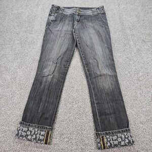 Vintage EDC by Esprit Women's Gray Wash Rare Denim Jeans Faces Print Cuffs 30x31